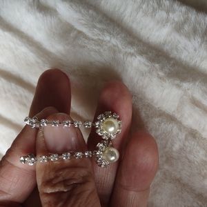 Silver tone Rhinestone pearl earrings